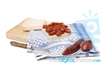 Chorizo And Traditional Bread Stock Photo