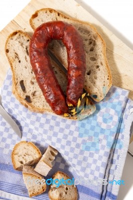 Chorizo And Traditional Bread Stock Photo