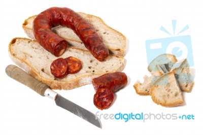 Chorizo And Traditional Bread Stock Photo