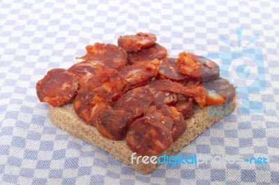 Chorizo And Traditional Bread Stock Photo