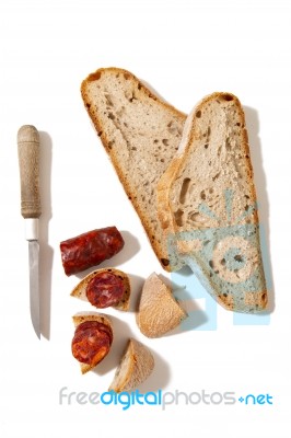 Chorizo And Traditional Bread Stock Photo