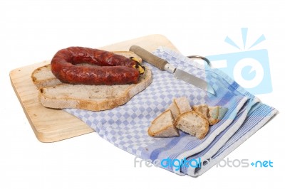 Chorizo And Traditional Bread Stock Photo