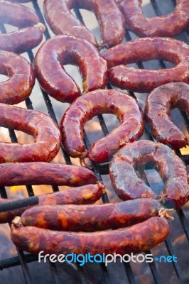 Chorizos In The Barbecue Stock Photo