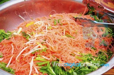 Chow Mein Pink In A Large Bowl Stock Photo