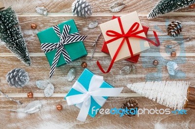 Christmas Background With Gift Box And Christmas Tree Stock Photo