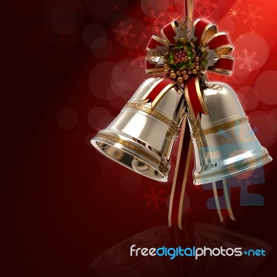 Christmas Bells Holly Leaf And Ribbon Stock Photo