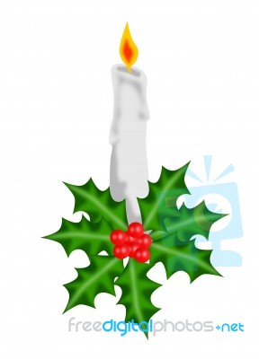 Christmas Candle With Wreath Stock Image