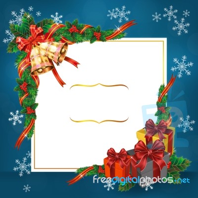 Christmas Card With Bells And Gifts Stock Image