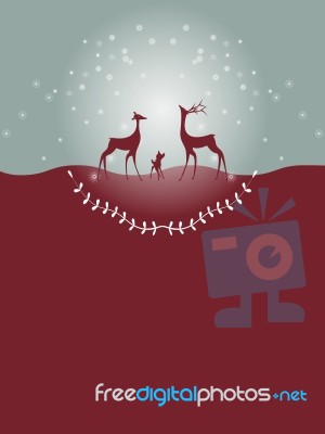 Christmas Card With Deer Family Stock Image