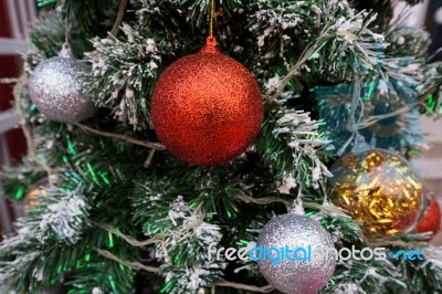 Christmas Colorful Balls On Christmas Tree Stock Photo