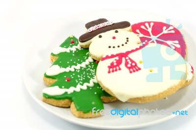 Christmas Cookies; Snow Man And Christmas Tree Stock Photo