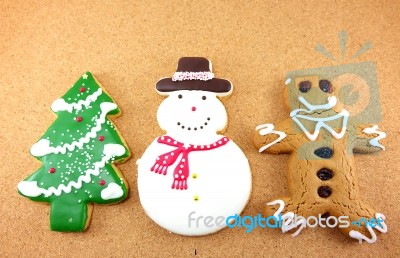 Christmas Cookies; Snow Man, Christmas Tree And Ginger Bread Man… Stock Photo