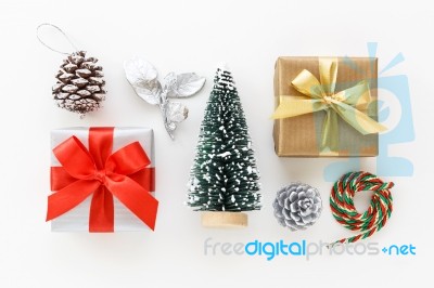 Christmas Decoration And Gift On White Stock Photo