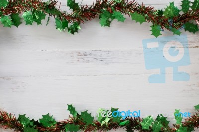 Christmas Decoration On Wooden Floor Background Stock Photo