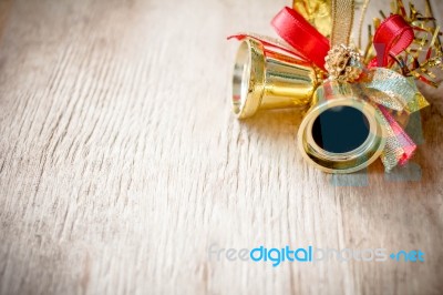 Christmas Decoration With Festive On Dark Wooden Background Stock Photo