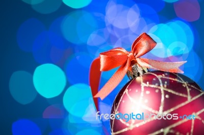 Christmas Decoration With Red Ribbon  And Beautiful Boke Stock Photo