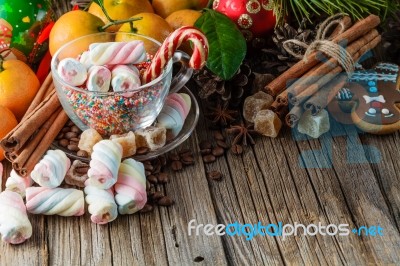 Christmas Dinner On Rustic Table Stock Photo