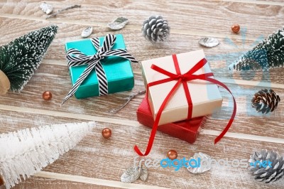 Christmas Gift Box With Christmas Tree Stock Photo