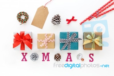 Christmas Gift Boxex And Decoration Stock Photo