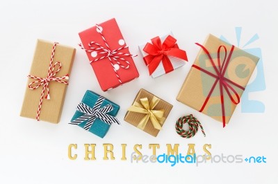 Christmas Gift With Christmas Word Stock Photo