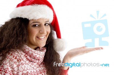 Christmas Girl Showing Gesture Stock Photo