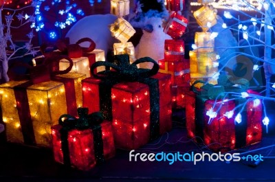 Christmas Lights In A Present Shape Stock Photo