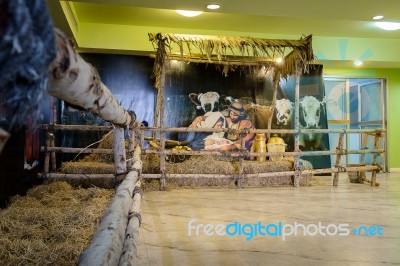 Christmas Manger Scene Display Stock Photo