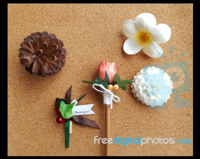 Christmas Ornaments Decoration On Cork Board Stock Photo