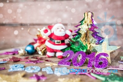 Christmas Present On Dark Wooden Background In Vintage Style Stock Photo