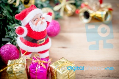 Christmas Present On Dark Wooden Background In Vintage Style Stock Photo