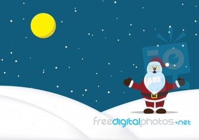 Christmas Santa Claus Standing Snow Hill Background Stock Image