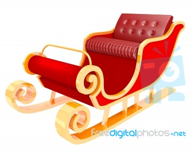 Christmas Santa Sleigh - Red And Golden Sledge Isolated Stock Image