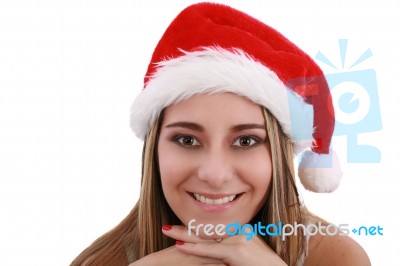 Christmas Santa Woman Smiling Stock Photo