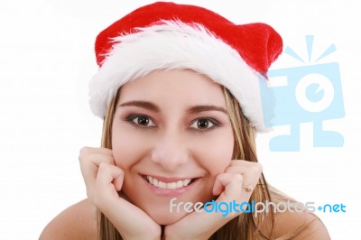 Christmas Santa Woman Smiling Stock Photo