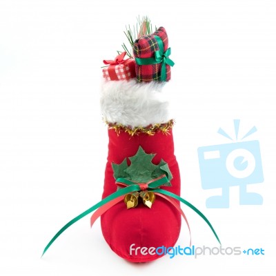 Christmas Shoe And Gift Stock Photo