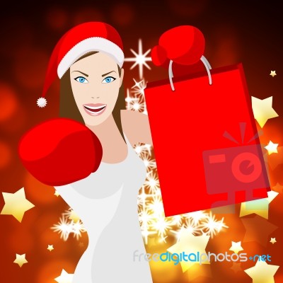 Christmas Shopping Woman Means Retail Sales And Festive Stock Image