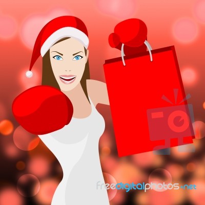 Christmas Shopping Woman Shows Retail Sales And X-mas Stock Image