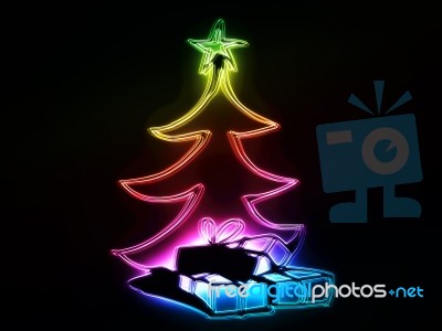 Christmas Tree And Gift Stock Image