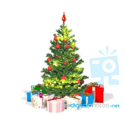 Christmas Tree And Gift Boxes On White Background Stock Image