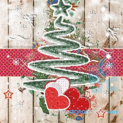 Christmas Tree And Hearts Stock Image