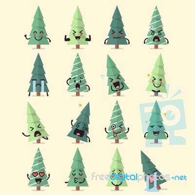 Christmas Tree Character Emoji Set Stock Image