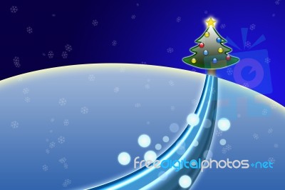 Christmas Tree In Snow Stock Image