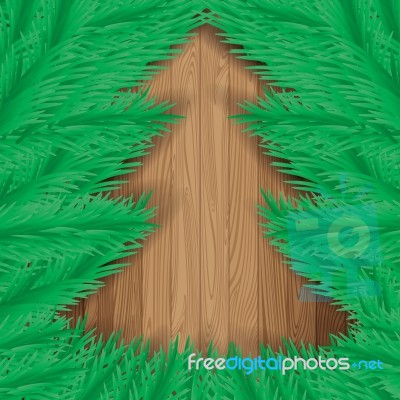 Christmas Tree On Wooden Texture Background In Winter Holiday Stock Image