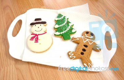 Christmas Tree, Snow Man, Ginger Bread, Cookie Stock Photo