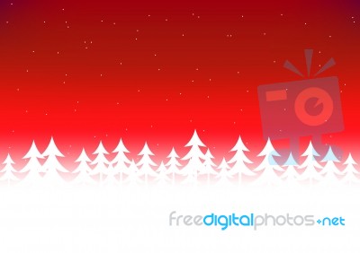 Christmas Tree Snow Red Sky Stock Image