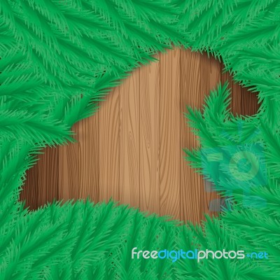 Christmas Tree With Santa's Cap On Wooden Texture Background. Merry Christmas Card Stock Image