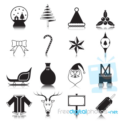 Christmas With Reflection Icon Set  Illustration Stock Image