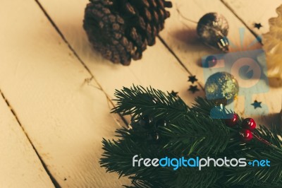 Christmas Wooden Background Stock Photo