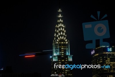 Chrysler Building X Helicopter, Manhattan, New York City, Ny Stock Photo