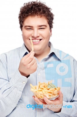 Chubby Man And Food Stock Photo